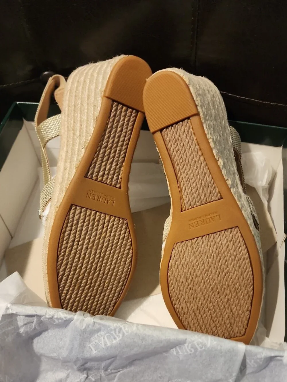 Lauren Ralph Lauren Gold Woven Slingback Espadrilles